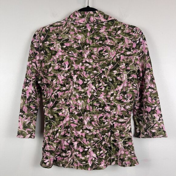 Vintage y2k Womens Collared Button Up Top M Floral Lace 3/4 Sleeve Top Cottage - Picture 5 of 7